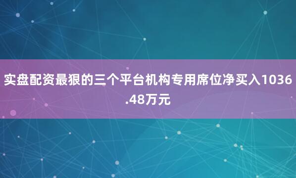 实盘配资最狠的三个平台机构专用席位净买入1036.48万元